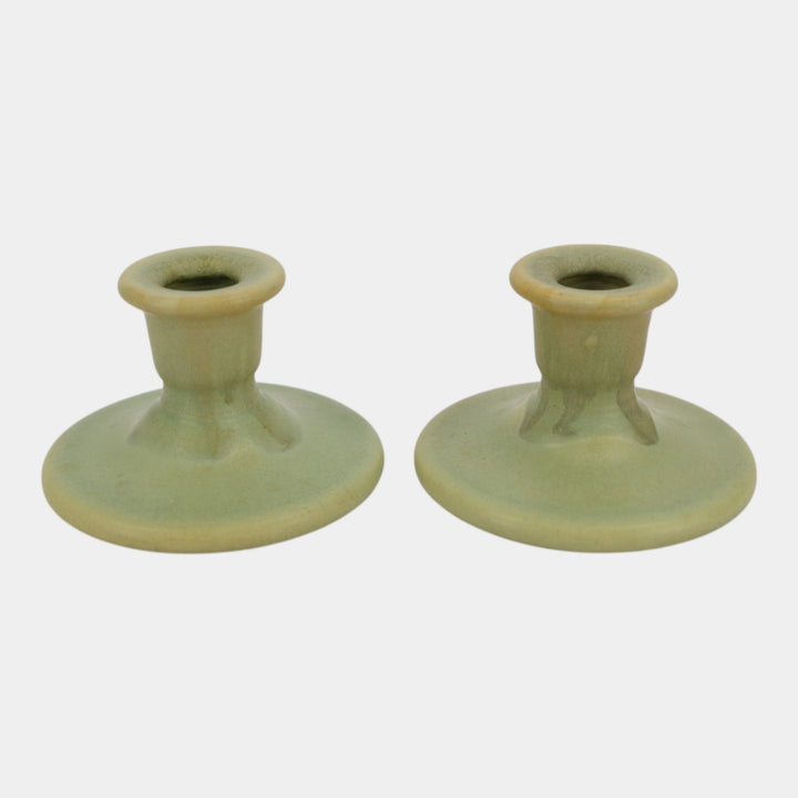 Roseville Carnelian I Green 1926 Vintage Art Pottery Ceramic Candle Holders 1059-2