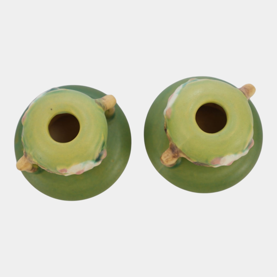 Roseville Apple Blossom Green 1949 Mid Century Modern Pottery Candle Holders 351