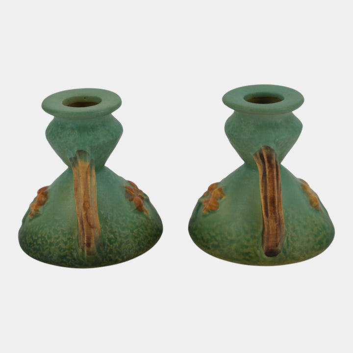 Roseville Bittersweet Green 1951 Mid Century Modern Ceramic Candle Holders 851-3