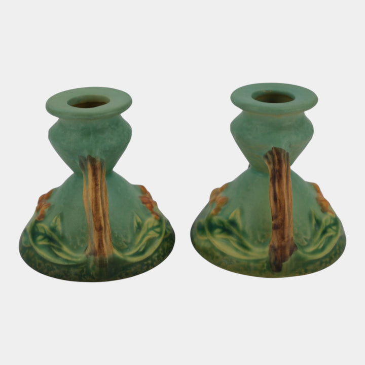 Roseville Bittersweet Green 1951 Mid Century Modern Ceramic Candle Holders 851-3
