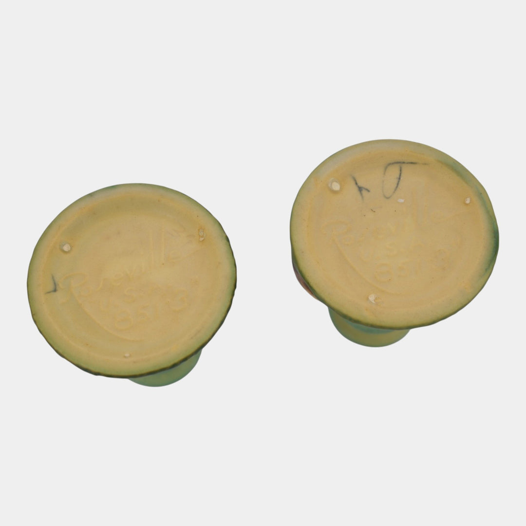 Roseville Bittersweet Green 1951 Mid Century Modern Ceramic Candle Holders 851-3