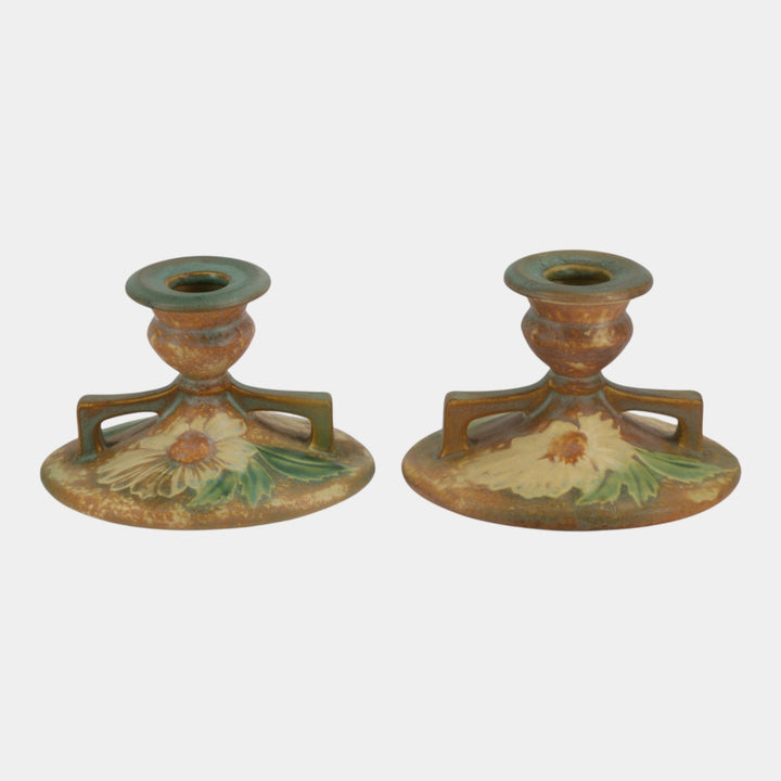 Roseville Dahlrose 1928 Vintage Art Pottery Ceramic Candle Holders 1069-3