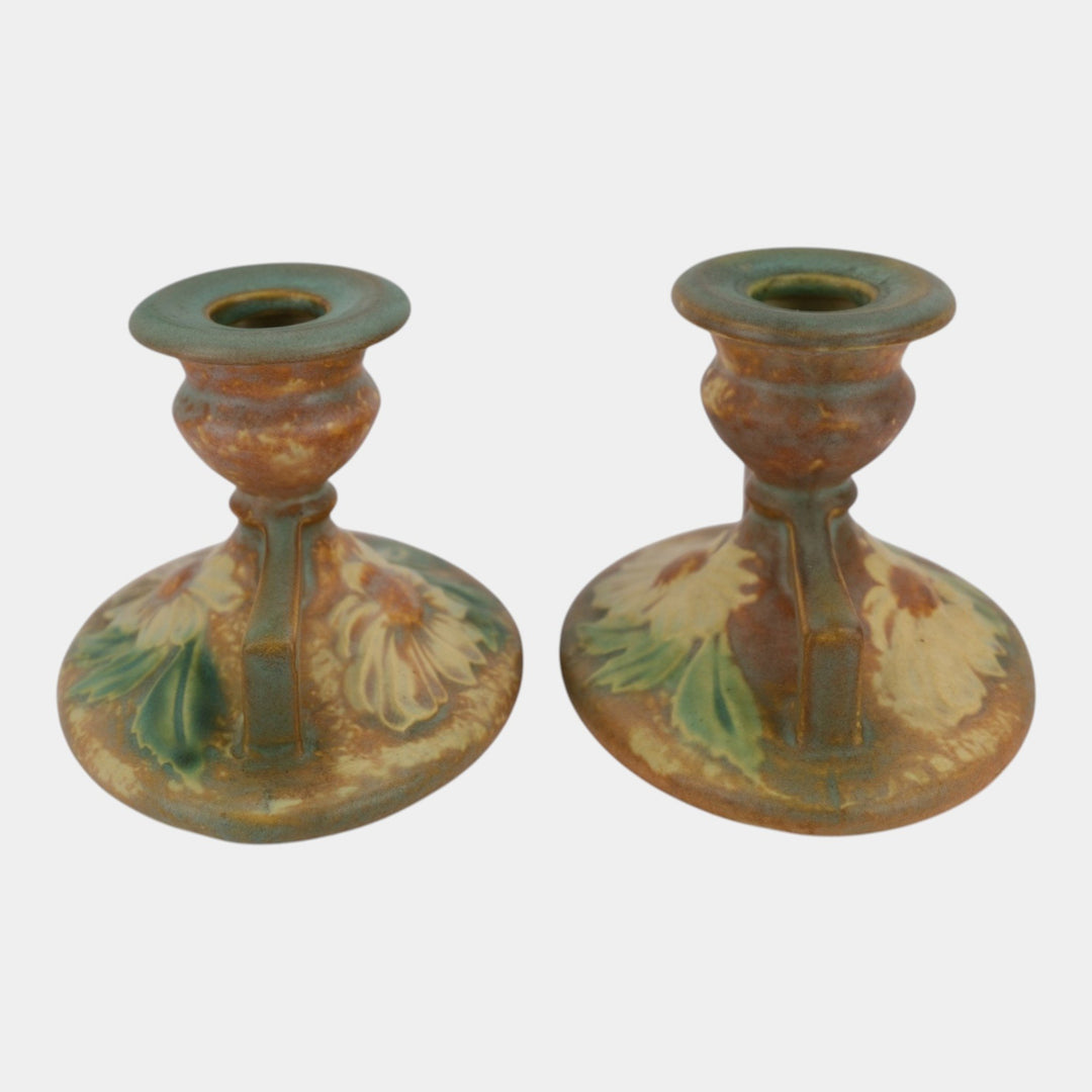 Roseville Dahlrose 1928 Vintage Art Pottery Ceramic Candle Holders 1069-3