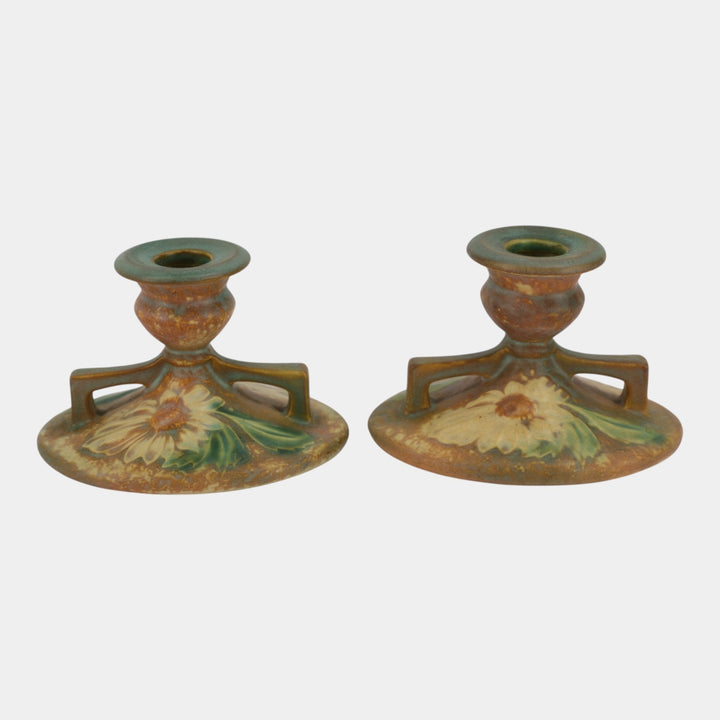 Roseville Dahlrose 1928 Vintage Art Pottery Ceramic Candle Holders 1069-3