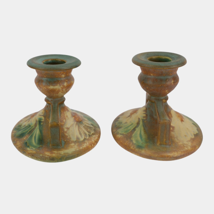 Roseville Dahlrose 1928 Vintage Art Pottery Ceramic Candle Holders 1069-3