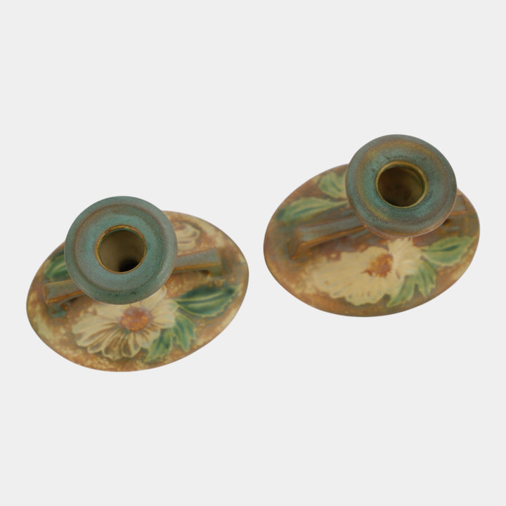 Roseville Dahlrose 1928 Vintage Art Pottery Ceramic Candle Holders 1069-3