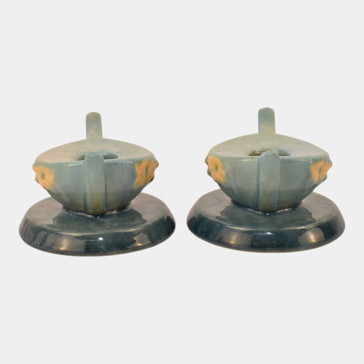Roseville Wincraft Blue 1948 Mid Century Modern Pottery Candle Holders 251