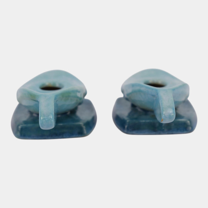 Roseville Wincraft Blue 1948 Mid Century Modern Pottery Candle Holders 252