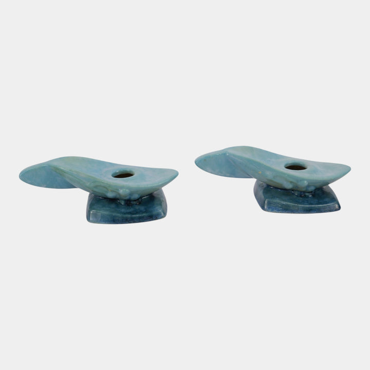 Roseville Wincraft Blue 1948 Mid Century Modern Pottery Candle Holders 252