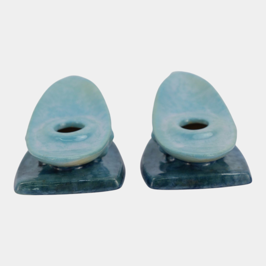 Roseville Wincraft Blue 1948 Mid Century Modern Pottery Candle Holders 252