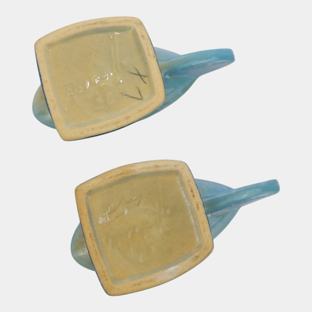 Roseville Wincraft Blue 1948 Mid Century Modern Pottery Candle Holders 252