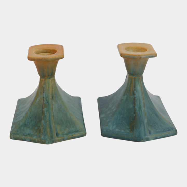 Roseville Futura Blue 1928 Vintage Art Pottery Candle Holders 1064-3