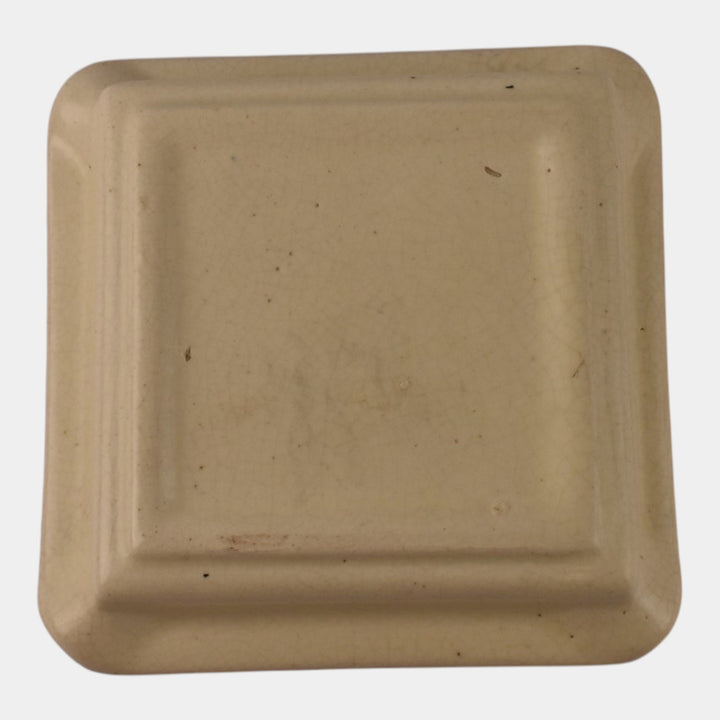 Roseville Creamware 1910 Antique Art Pottery Green Band Decorated Square Ashtray