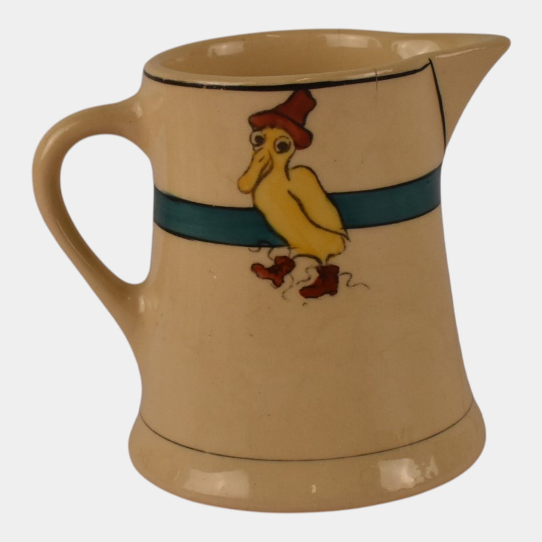 Roseville Pottery Juvenile 1910 Creamware Duck with Red Hat and Boots Creamer 13 - Just Art Pottery