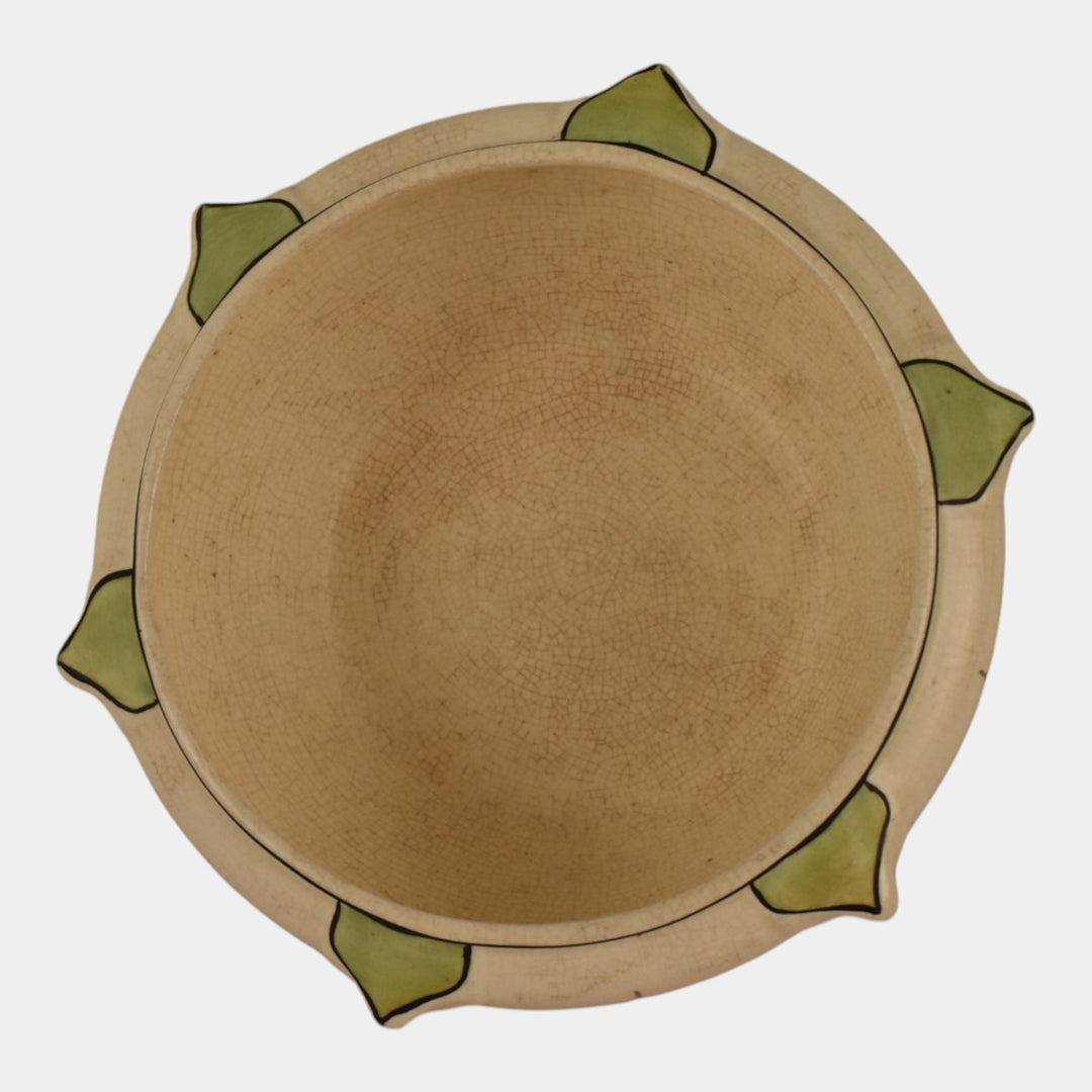 Roseville Creamware Ceramic Design 1916 Art Pottery Green Leaf Accented Bowl - Just Art Pottery