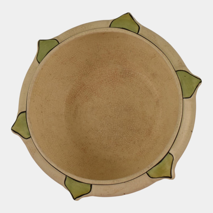 Roseville Creamware Ceramic Design 1916 Art Pottery Green Leaf Accented Bowl - Just Art Pottery