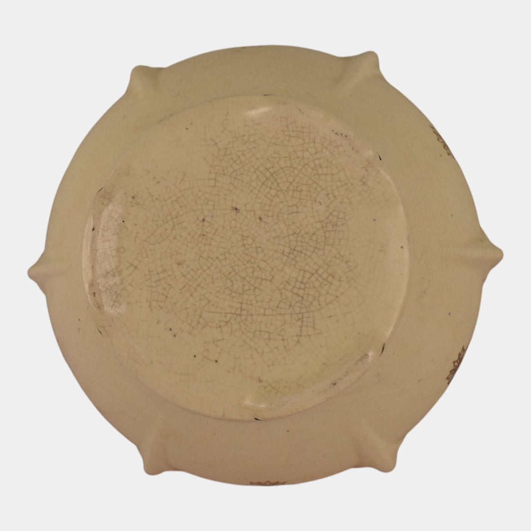 Roseville Creamware Ceramic Design 1916 Art Pottery Green Leaf Accented Bowl - Just Art Pottery