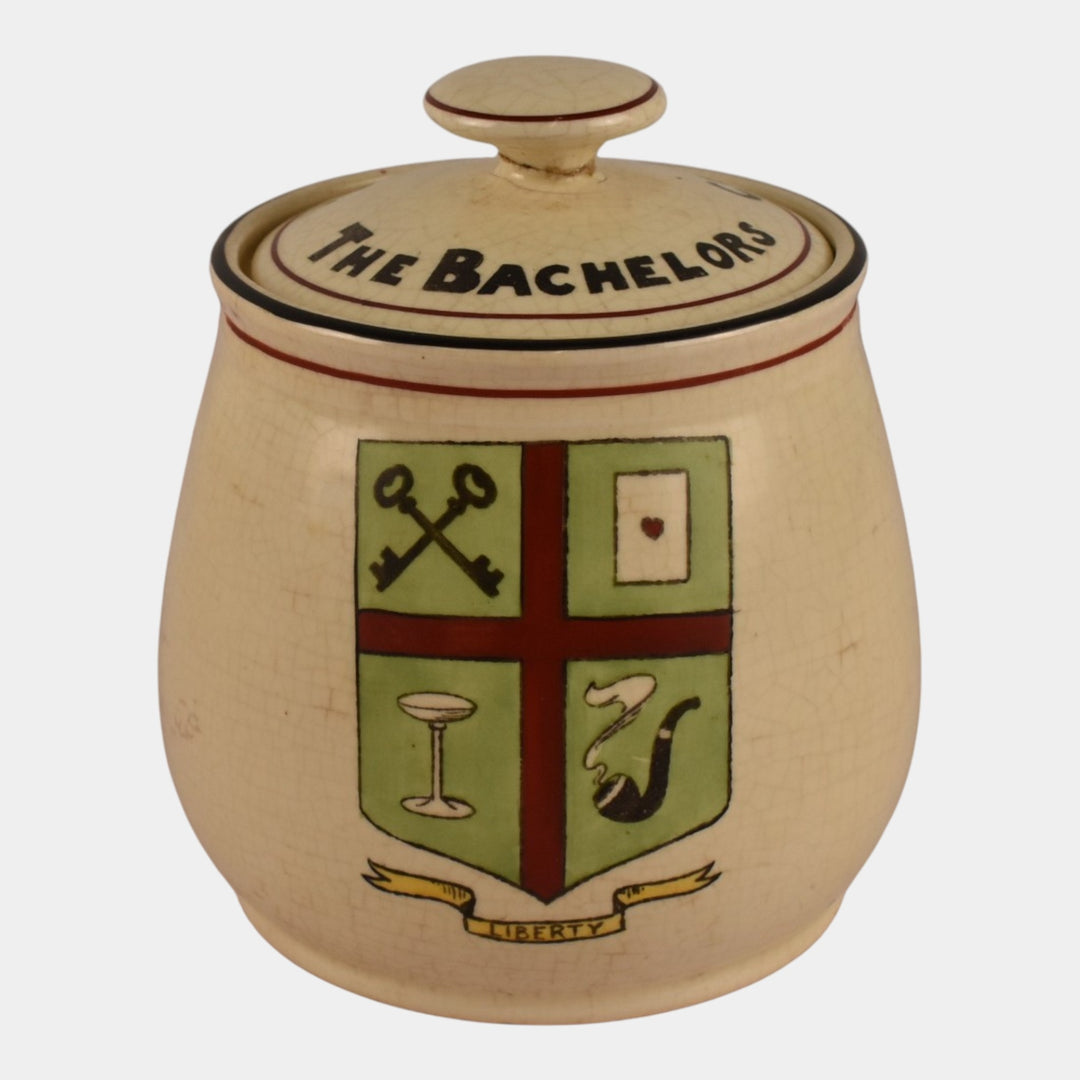 Roseville Pottery Creamware 1910 The Bachelors Coat Of Arms Humidor No 2 - Just Art Pottery