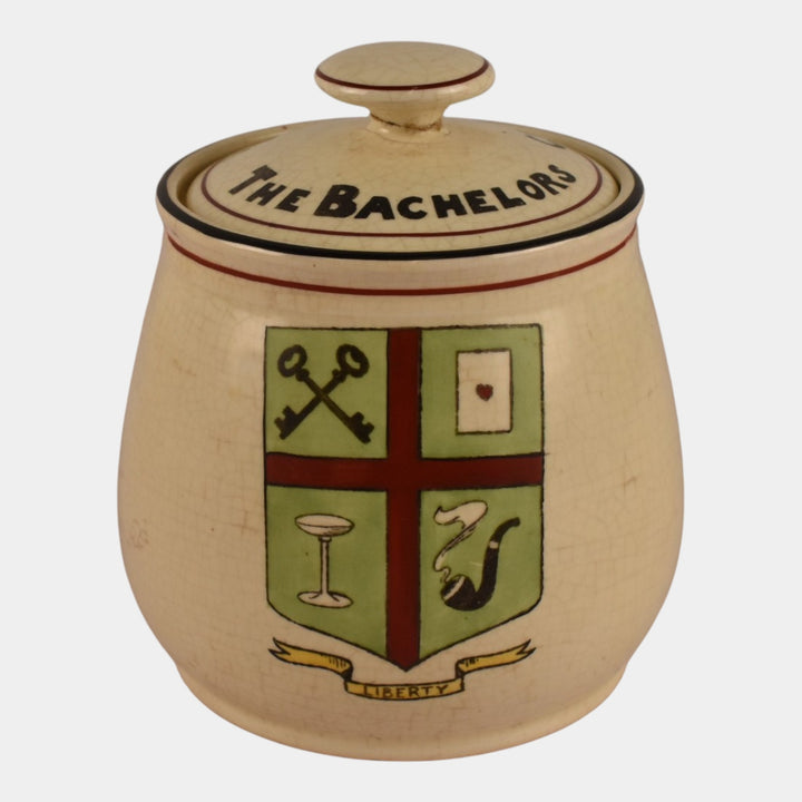 Roseville Pottery Creamware 1910 The Bachelors Coat Of Arms Humidor No 2 - Just Art Pottery