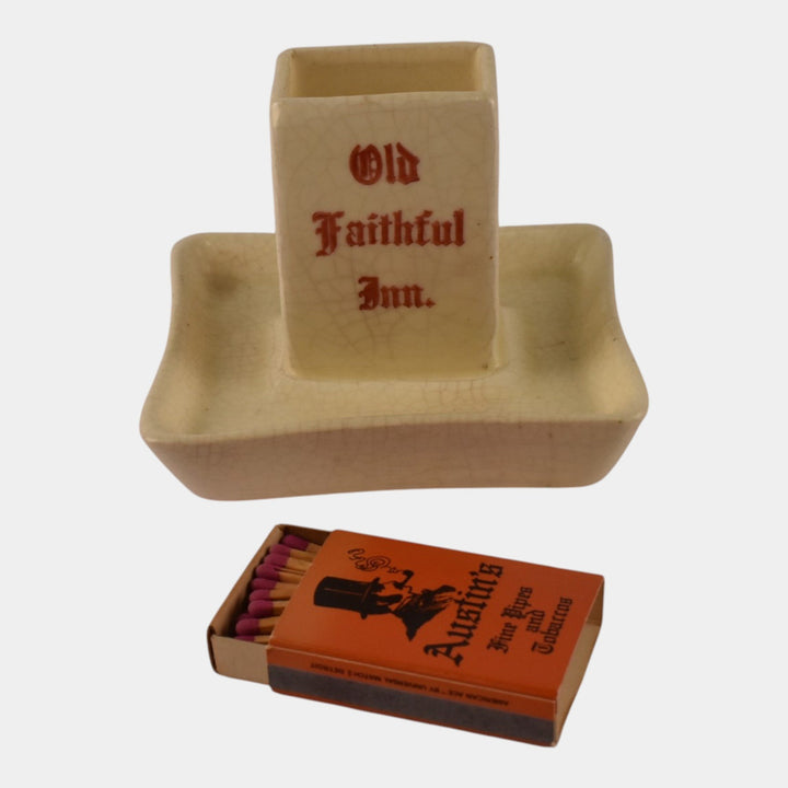 Roseville Creamware 1910 Vintage Pottery Old Faithful Inn Advertising Ashtray