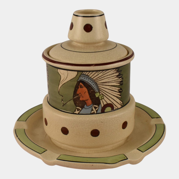 Roseville Pottery Creamware 1910 Native American Smoker Combination 8A