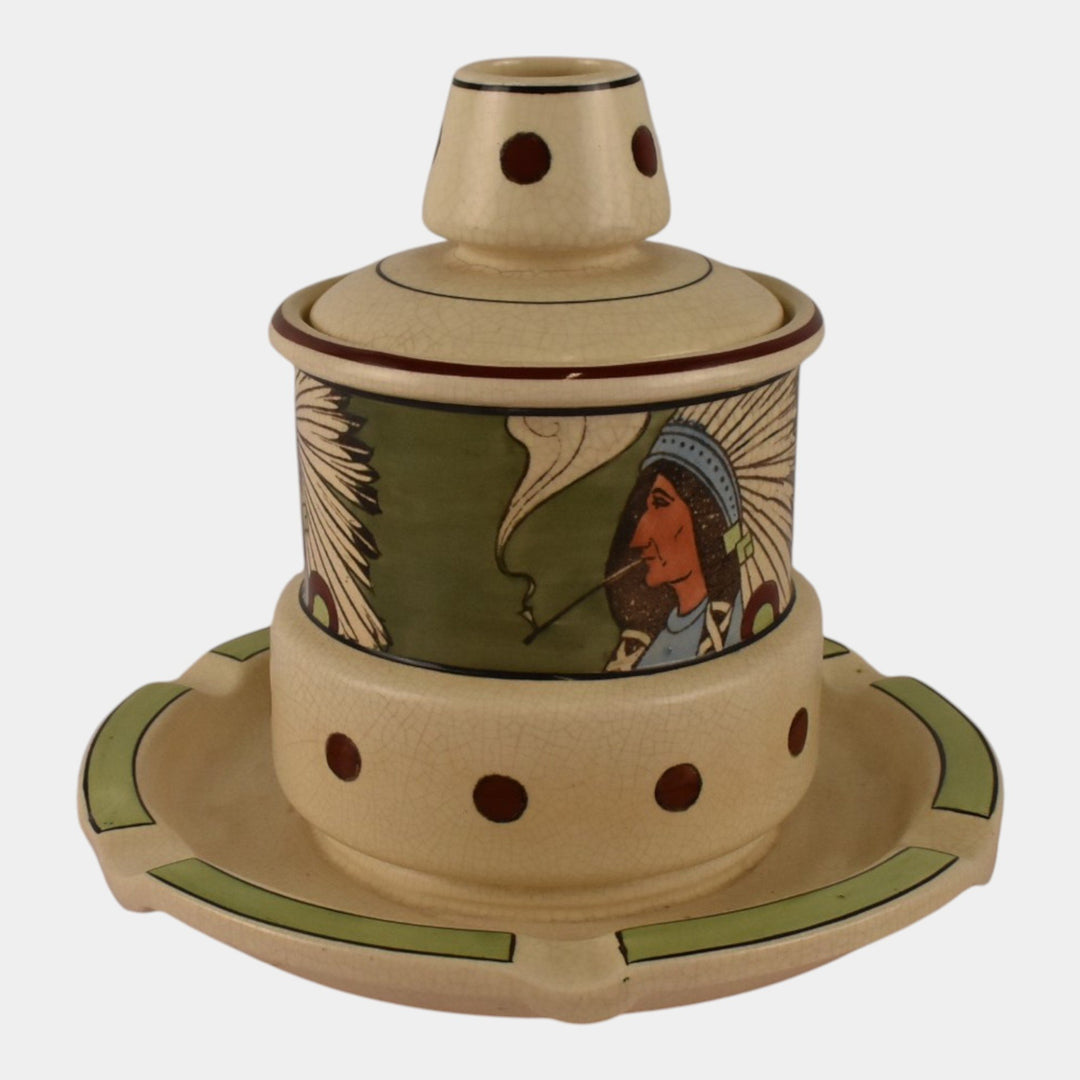 Roseville Pottery Creamware 1910 Native American Smoker Combination 8A