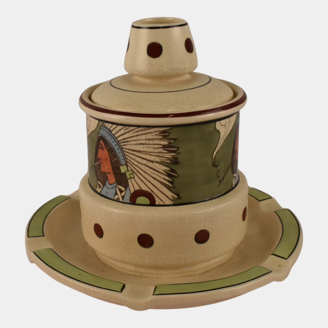 Roseville Pottery Creamware 1910 Native American Smoker Combination 8A