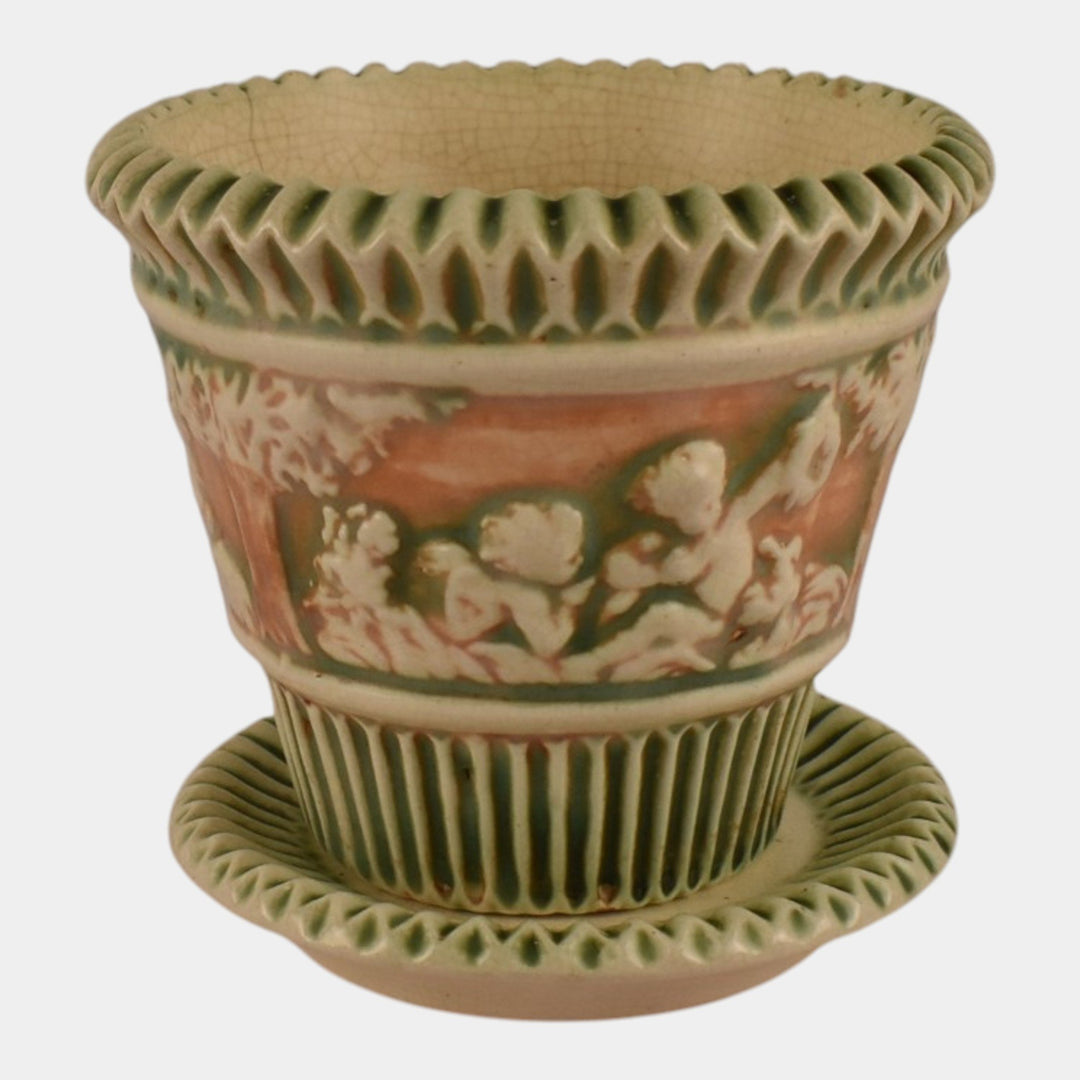 Roseville Donatello 1916 Vintage Art Pottery Flower Pot Saucer Planter 580-5