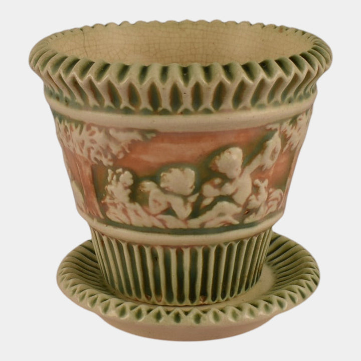 Roseville Donatello 1916 Vintage Art Pottery Flower Pot Saucer Planter 580-5
