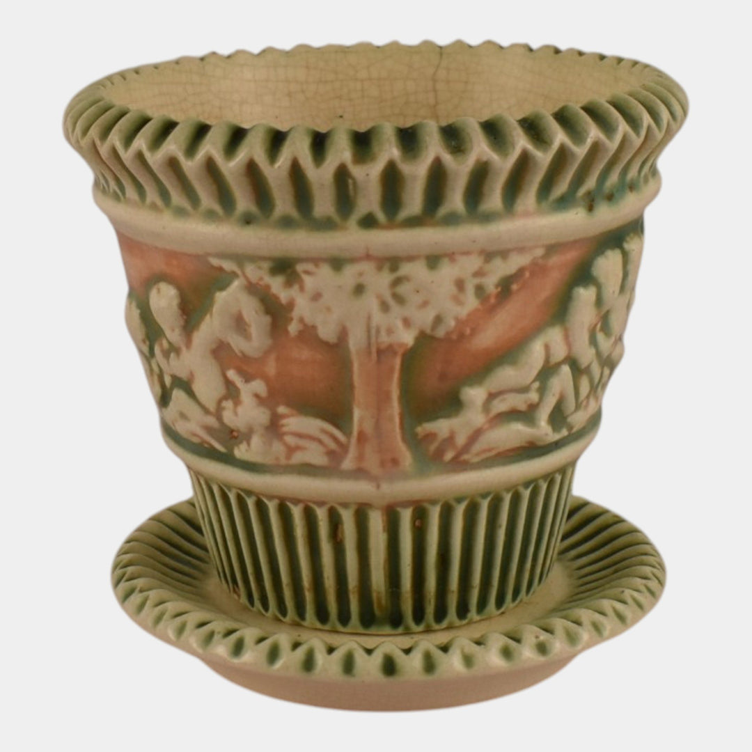 Roseville Donatello 1916 Vintage Art Pottery Flower Pot Saucer Planter 580-5