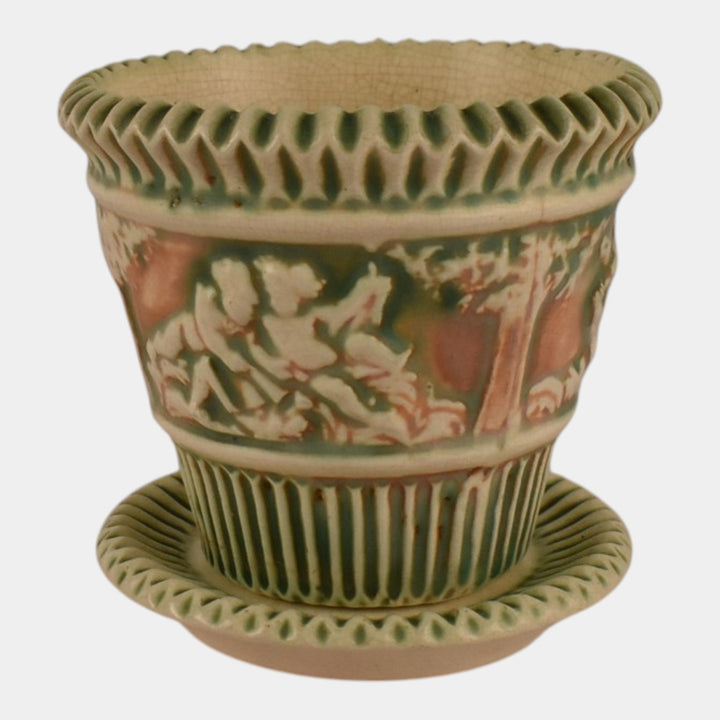 Roseville Donatello 1916 Vintage Art Pottery Flower Pot Saucer Planter 580-5