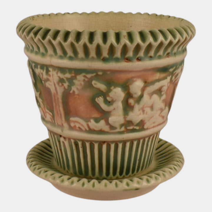 Roseville Donatello 1916 Vintage Art Pottery Flower Pot Saucer Planter 580-5