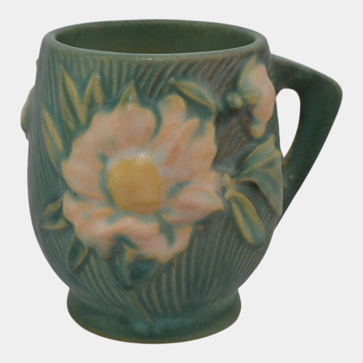 Roseville Peony Green 1942 Vintage Art Pottery Ceramic Mug 2-3