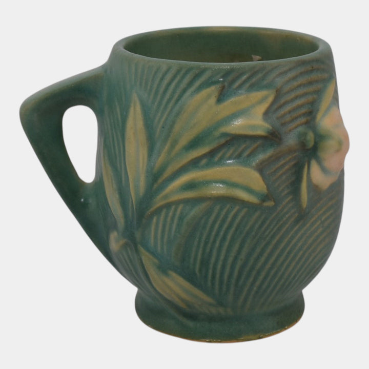 Roseville Peony Green 1942 Vintage Art Pottery Ceramic Mug 2-3