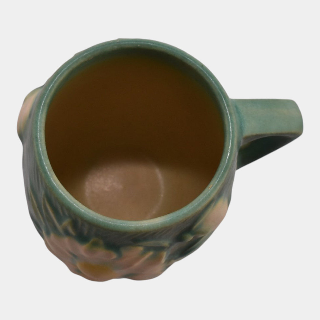 Roseville Peony Green 1942 Vintage Art Pottery Ceramic Mug 2-3