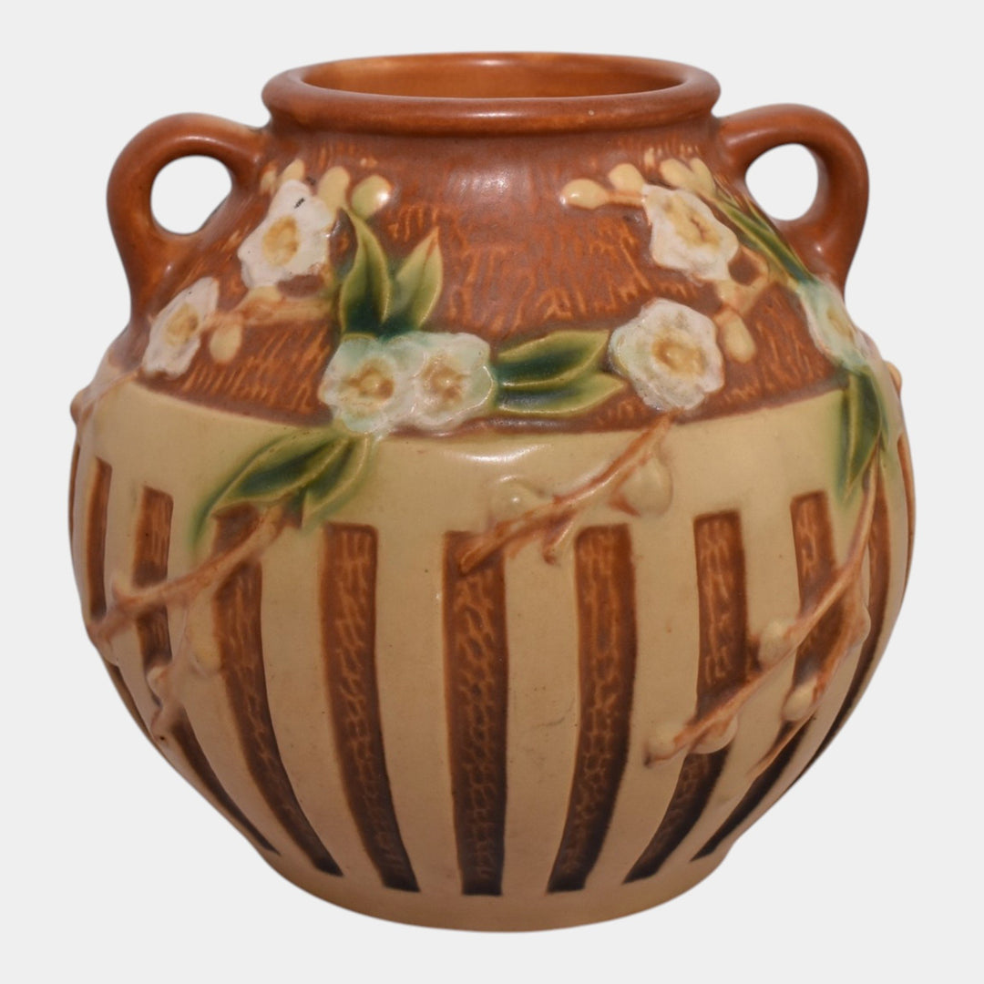 Roseville Cherry Blossom Brown 1933 Vintage Art Deco Pottery Ceramic Vase 618-5