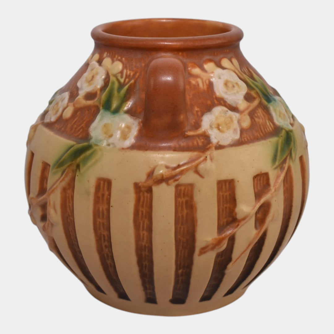 Roseville Cherry Blossom Brown 1933 Vintage Art Deco Pottery Ceramic Vase 618-5