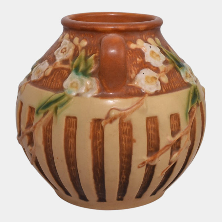 Roseville Cherry Blossom Brown 1933 Vintage Art Deco Pottery Ceramic Vase 618-5