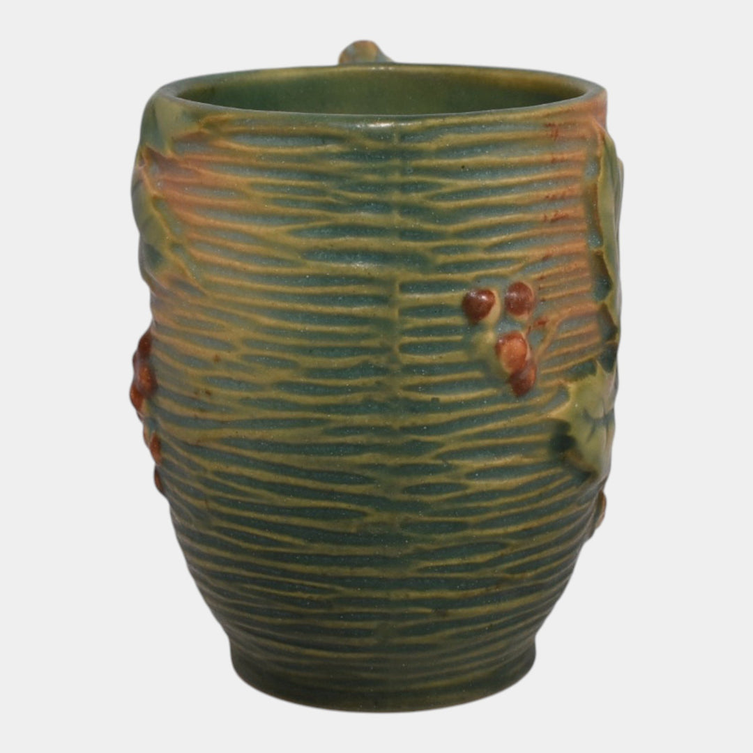 Roseville Bushberry Green 1941 Vintage Art Pottery Ceramic Mug 1-3