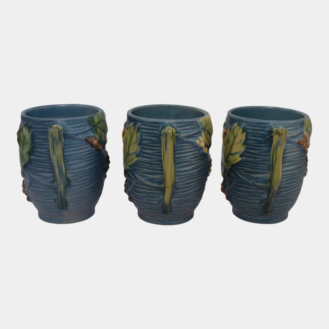 Roseville Bushberry Blue 1941 Vintage Art Pottery Ceramic Mugs 1-3