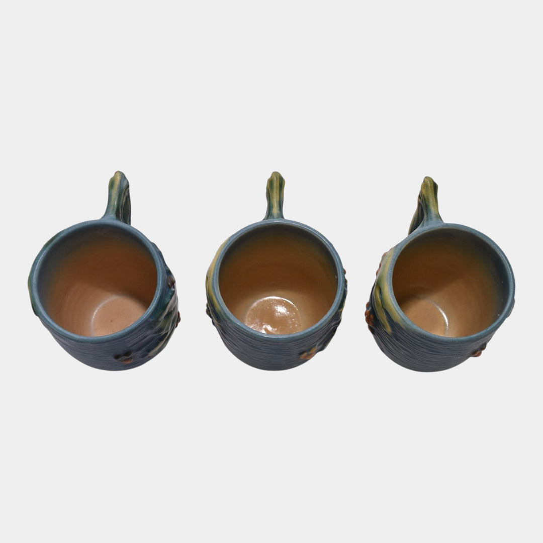 Roseville Bushberry Blue 1941 Vintage Art Pottery Ceramic Mugs 1-3