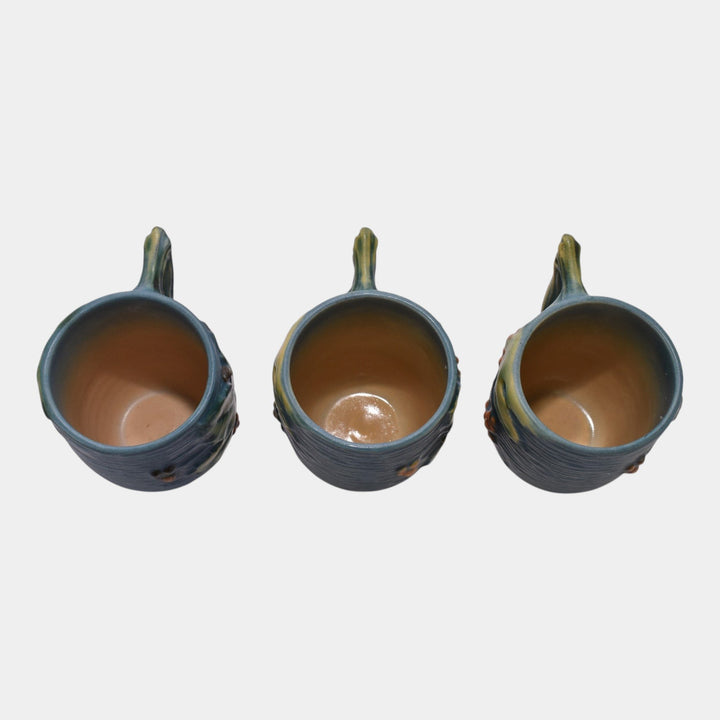 Roseville Bushberry Blue 1941 Vintage Art Pottery Ceramic Mugs 1-3