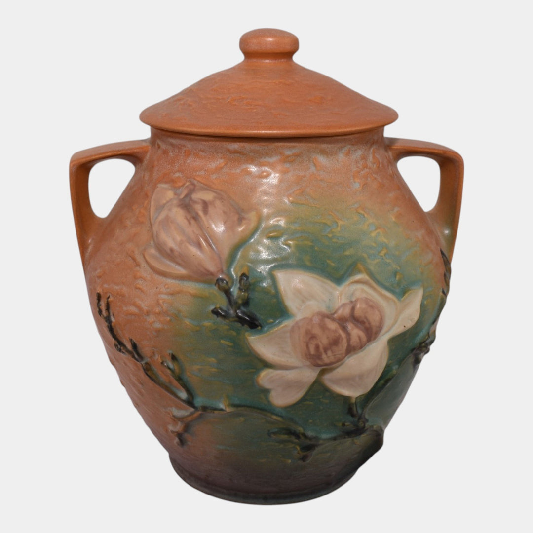 Roseville Magnolia Brown 1943 Mid Century Modern Pottery Ceramic Cookie Jar 2-8