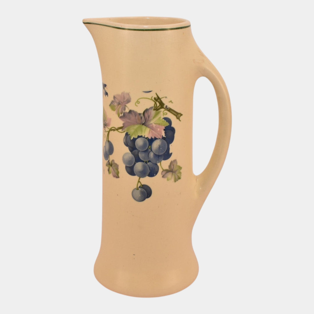 Roseville Creamware 1900s Vintage Art Pottery Grape Vine Ceramic Tankard