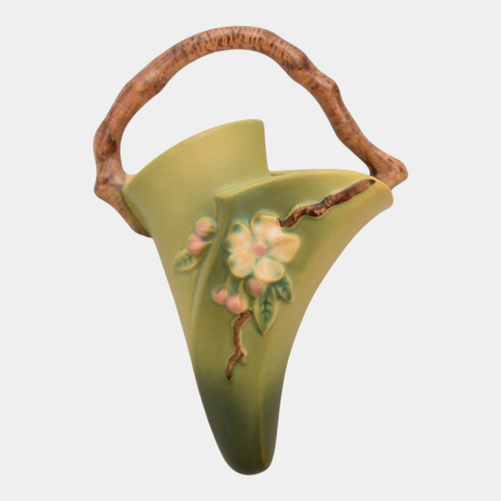 Roseville Apple Blossom Green 1949 Vintage Art Pottery Ceramic Wall Pocket 366-8