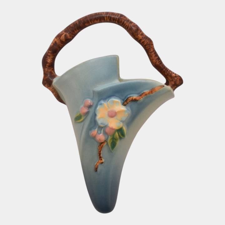 Roseville Apple Blossom Blue 1949 Vintage Art Pottery Ceramic Wall Pocket 366-8