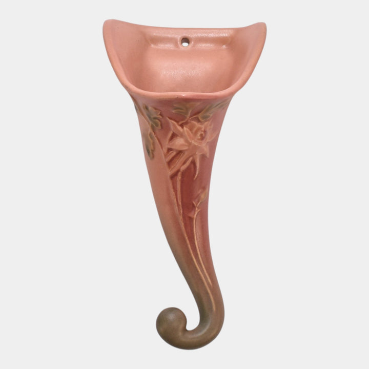 Roseville Columbine Pink 1941 Mid Century Modern Art Pottery Wall Pocket 1290-8