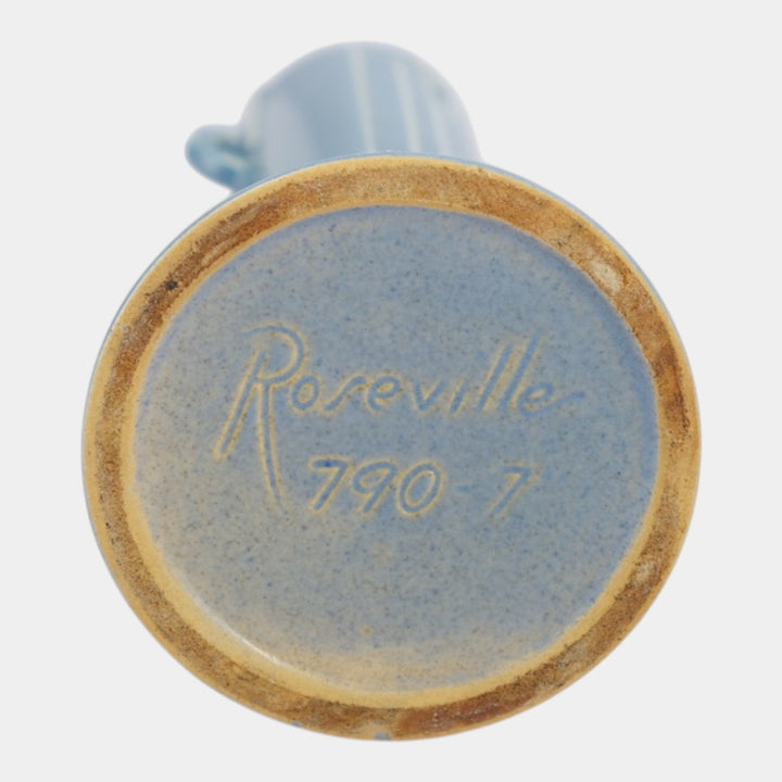 Roseville Moderne Blue 1936 Vintage Art Deco Pottery Ceramic Bud Vase 790-7