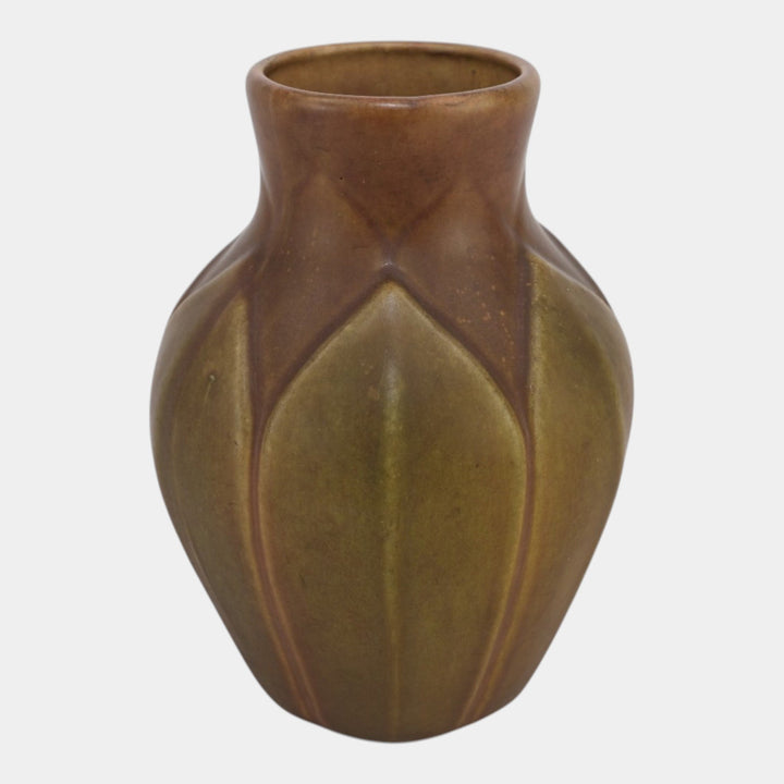 Roseville Early Velmoss Trial Glaze Green Brown 1916 Arts & Crafts Vase 130-8