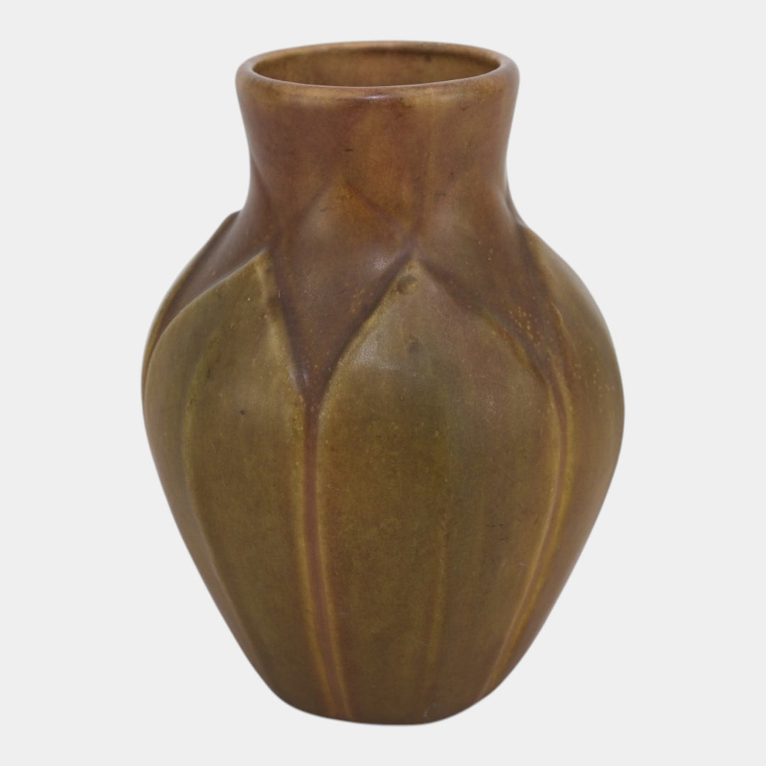 Roseville Early Velmoss Trial Glaze Green Brown 1916 Arts & Crafts Vase 130-8